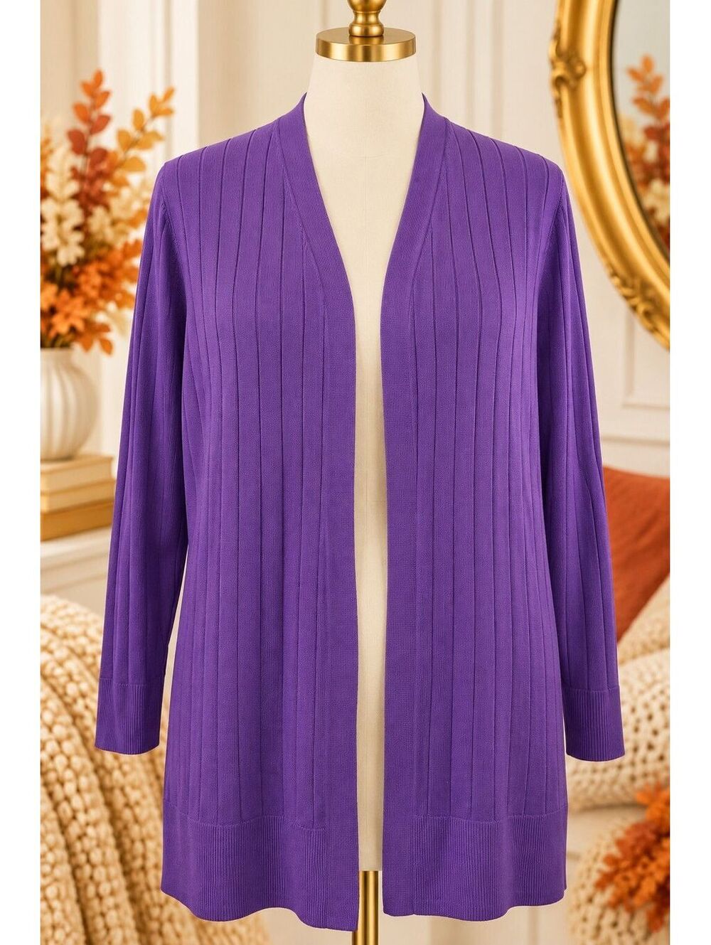 Lane Bryant Purple Ribbed Open Front Cardigan Plus Size 18/20 Long Sleeve